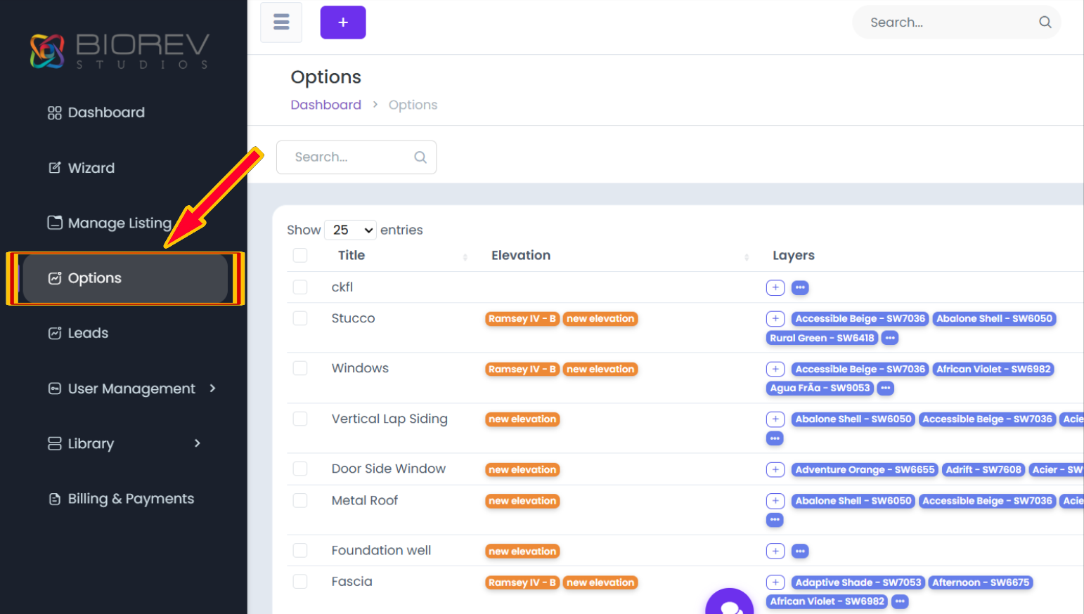 Options Section